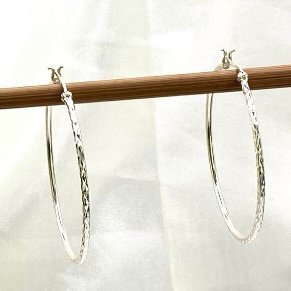 #AAY Sterling 925 Hammered Hoop Earrings - Picture 2 of 9
